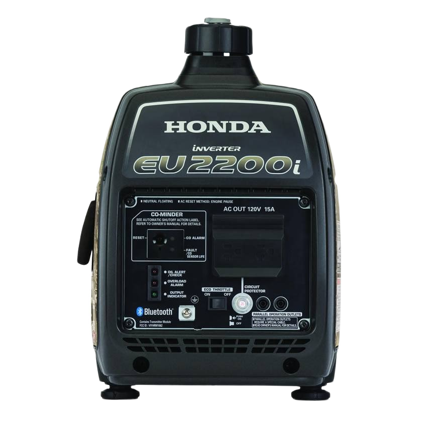 Compact black and gray portable inverter generator with control panel, outlets, and Bluetooth connectivity for home improvement tasks