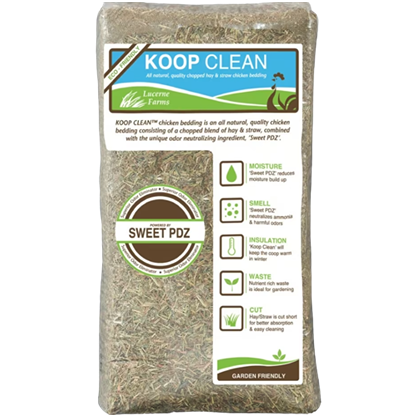 Bag of natural chopped hay and straw bedding with odor-neutralizing formula for chicken coops and garden use