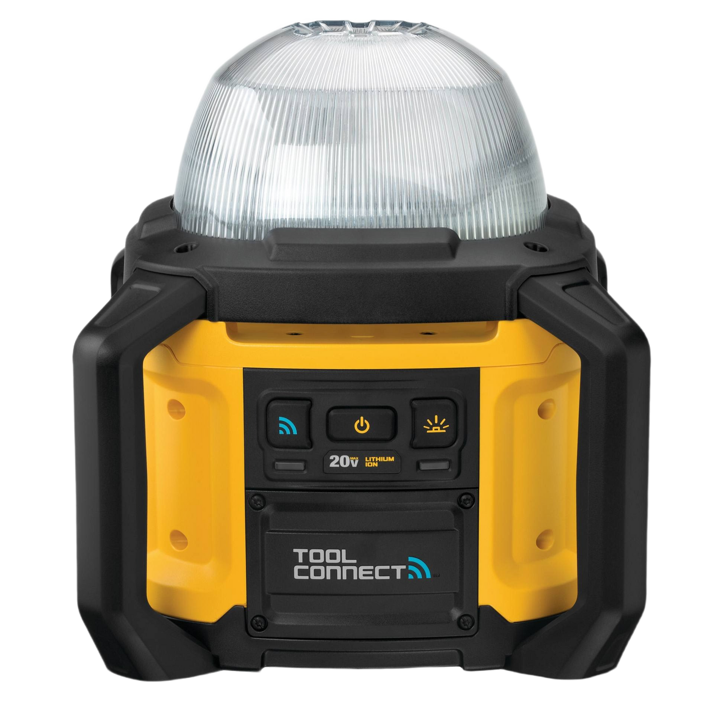 Compact yellow and black cordless LED work light with Tool Connect for home improvement and work light collections