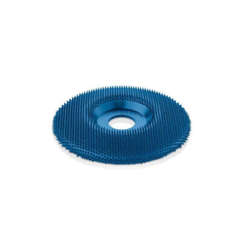 Blue coarse shaping disc with raised textured surface for power tool use in home improvement projects