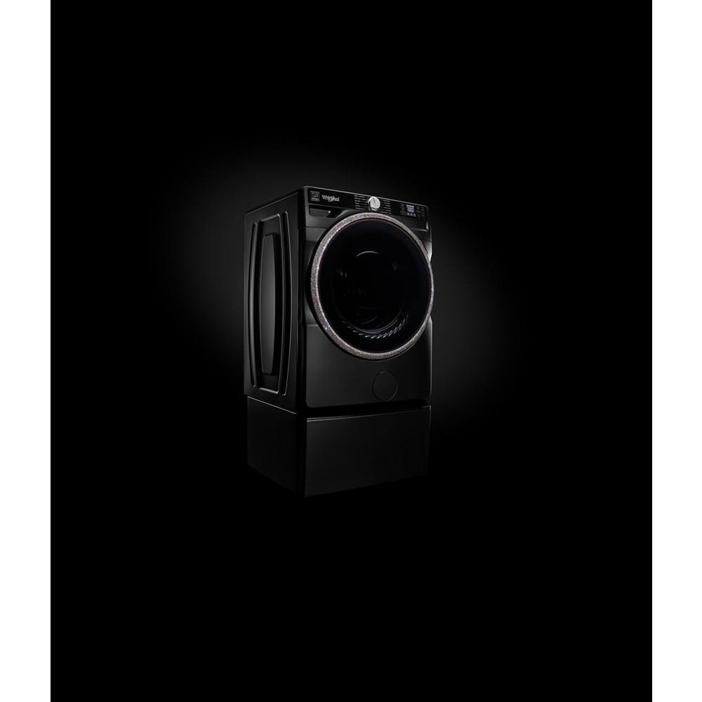 Black smart front load washer with LED-lit door and control panel from washers and dryers collection