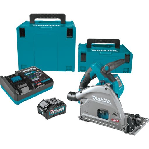 Cordless plunge circular saw kit with 40V battery, charger, and durable Makita storage cases in power tools collection