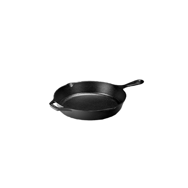 Cast iron skillet with smooth surface and dual pouring spouts, part of Lodge Cast Iron kitchenware collection under $100