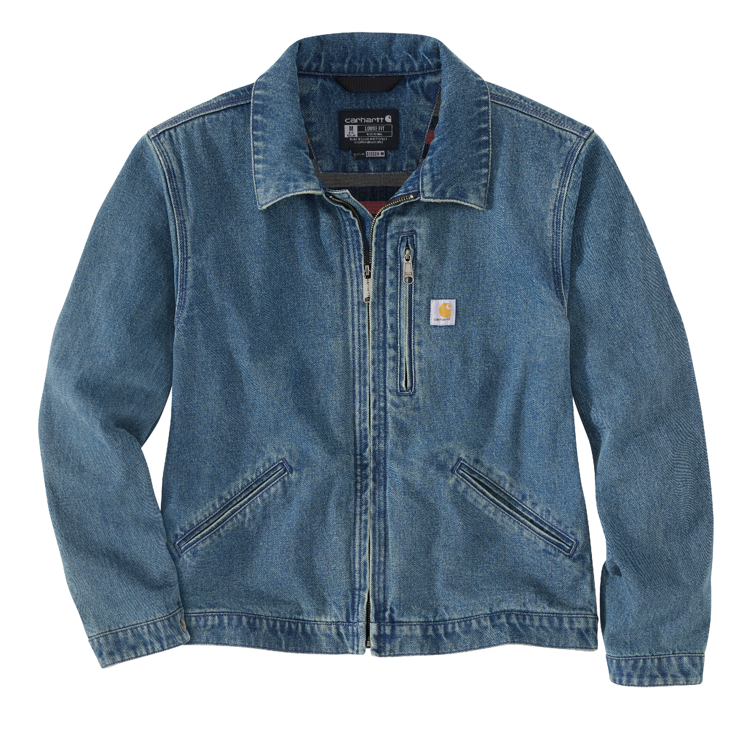 Women's relaxed-fit denim jacket with zipper front and multiple pockets in outerwear and clothing collections under $100