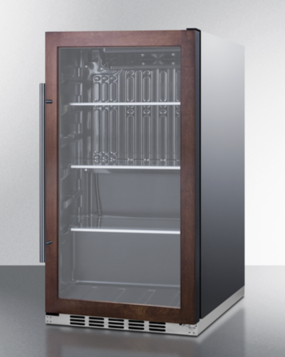Commercial beverage cooler with wood-framed glass door, adjustable shelves, and stainless steel exterior for kitchen appliances collections