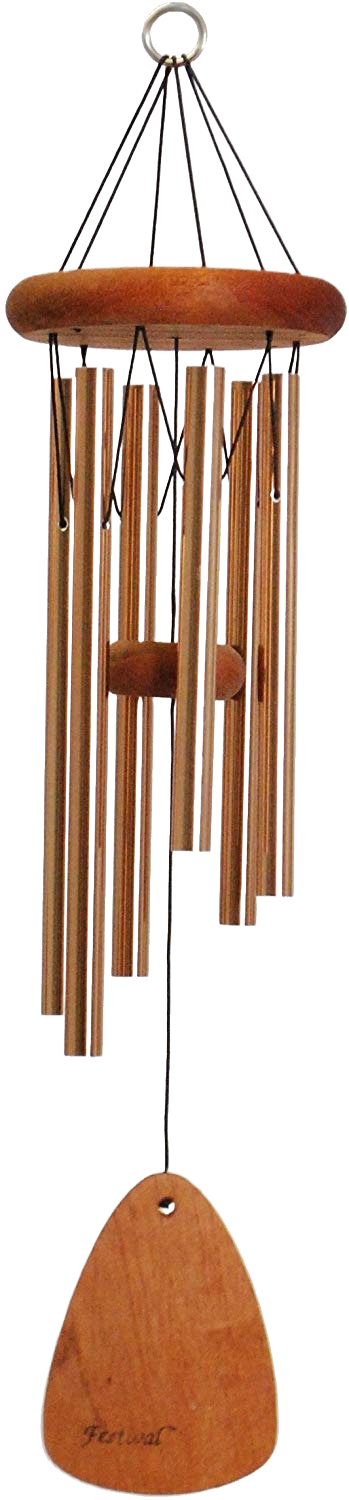 Bronze six-tube wind chime with wooden top and clapper for outdoor decor in lawn and garden under 100 category