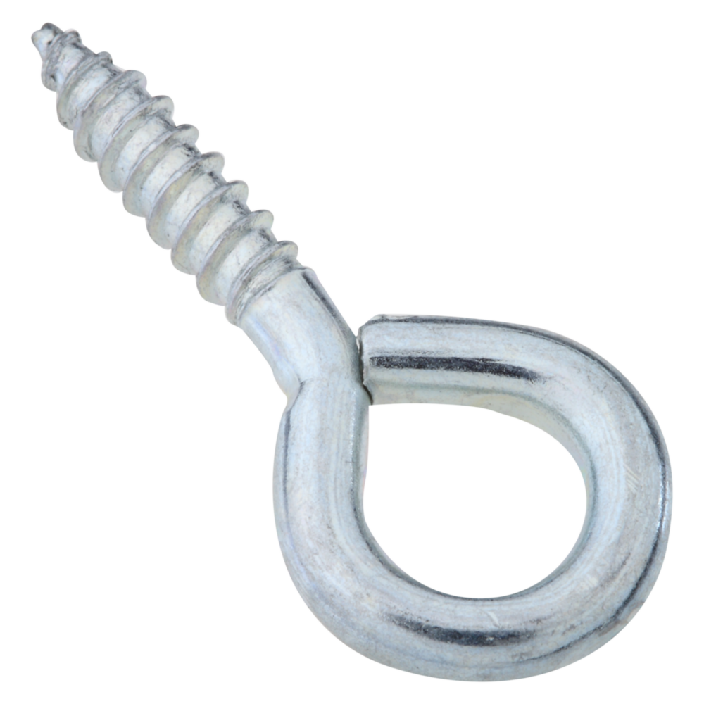 Zinc medium screw eye with sharp point for fast wood installation, used in hardware and fasteners under $50 tools