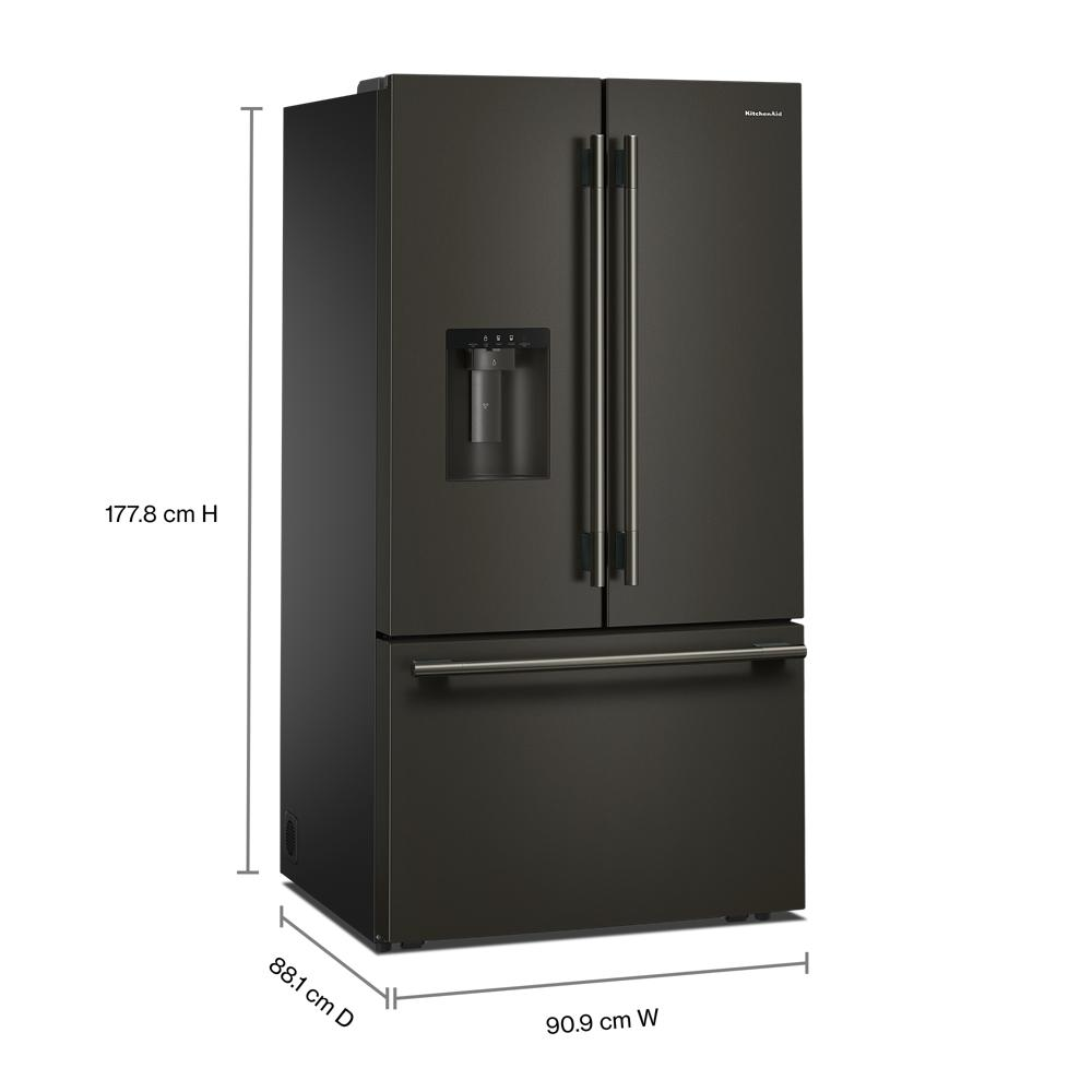 30 Cu. Ft. 36-Inch French Door Refrigerator with Exterior Water and Ice Dispenser and Wood-Look Sliding Tray in Black Ore