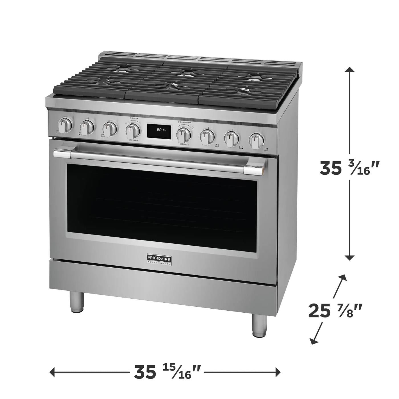 Stainless steel six-burner dual-fuel freestanding range with digital controls in kitchen appliances collection