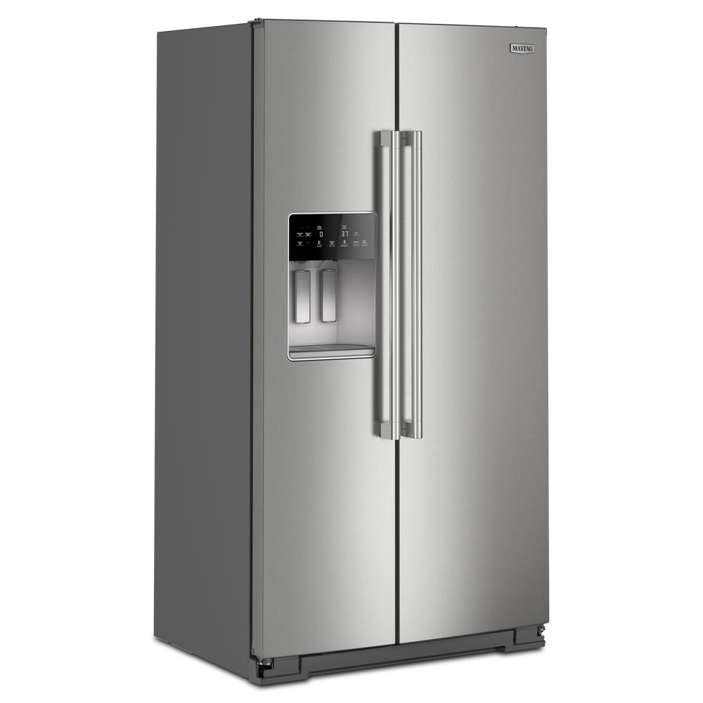 36-inch wide stainless steel side-by-side refrigerator with water dispenser and digital control panel from Appliances collection
