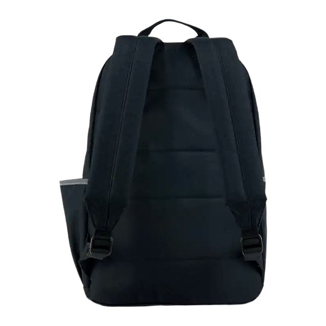 Rear view of black backpack with padded straps and top handle in Accessories and Bags & Wallets collections