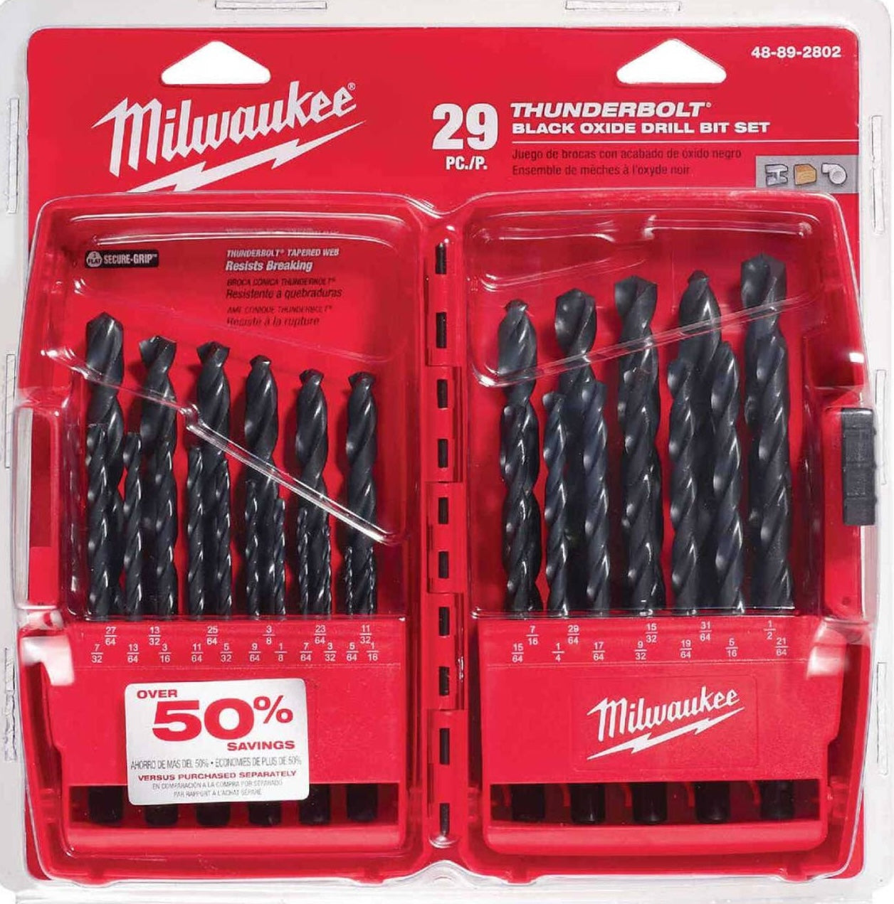 29-piece black oxide drill bit set in a red plastic case for versatile home improvement and power tool accessories