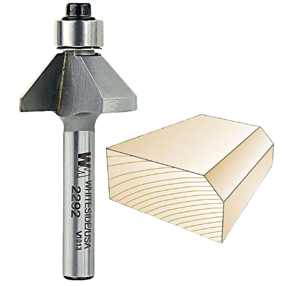 Whiteside 45-degree chamfer bit for clean beveled edges in woodworking in tool accessories and drill bits collections under $50