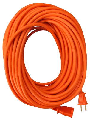 Coiled orange 100-foot extension cord with SJTW vinyl jacket for electrical use in home improvement and tools collections
