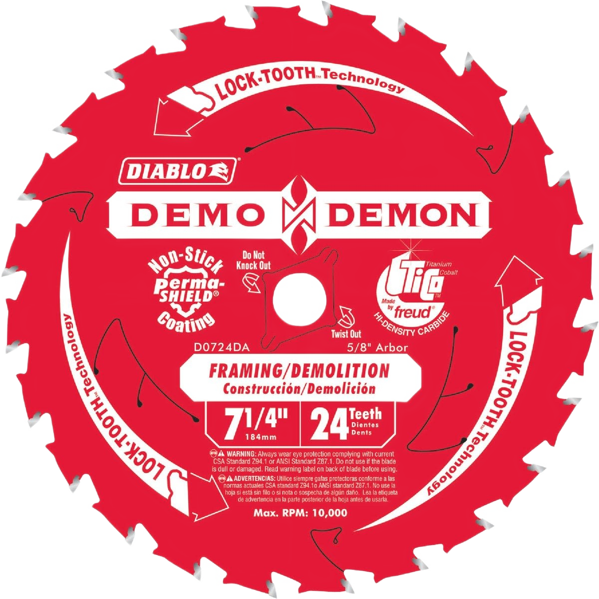 Red 7-1/4-inch circular saw blade with 24 teeth for framing and demolition in tools and home improvement projects