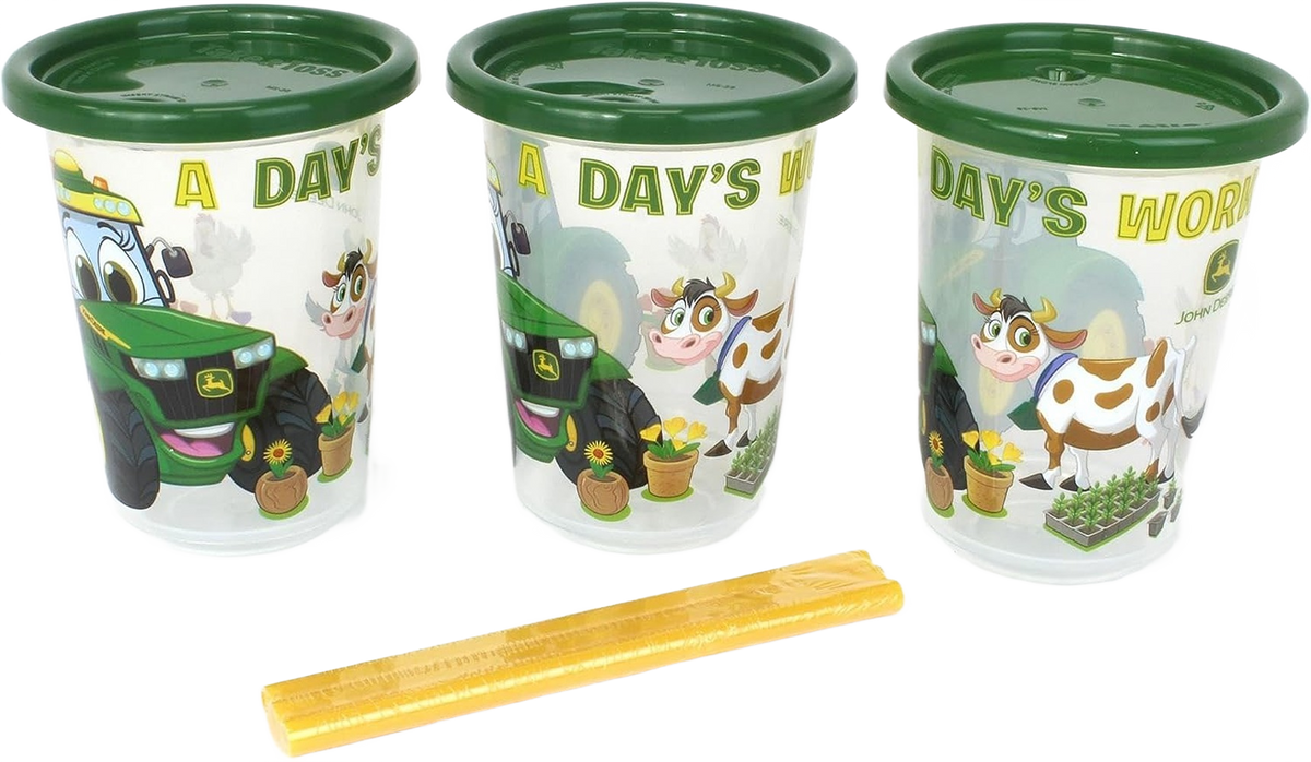 TOMY Take & Toss John Deere Straw Cups, 10 oz, 3-Pack