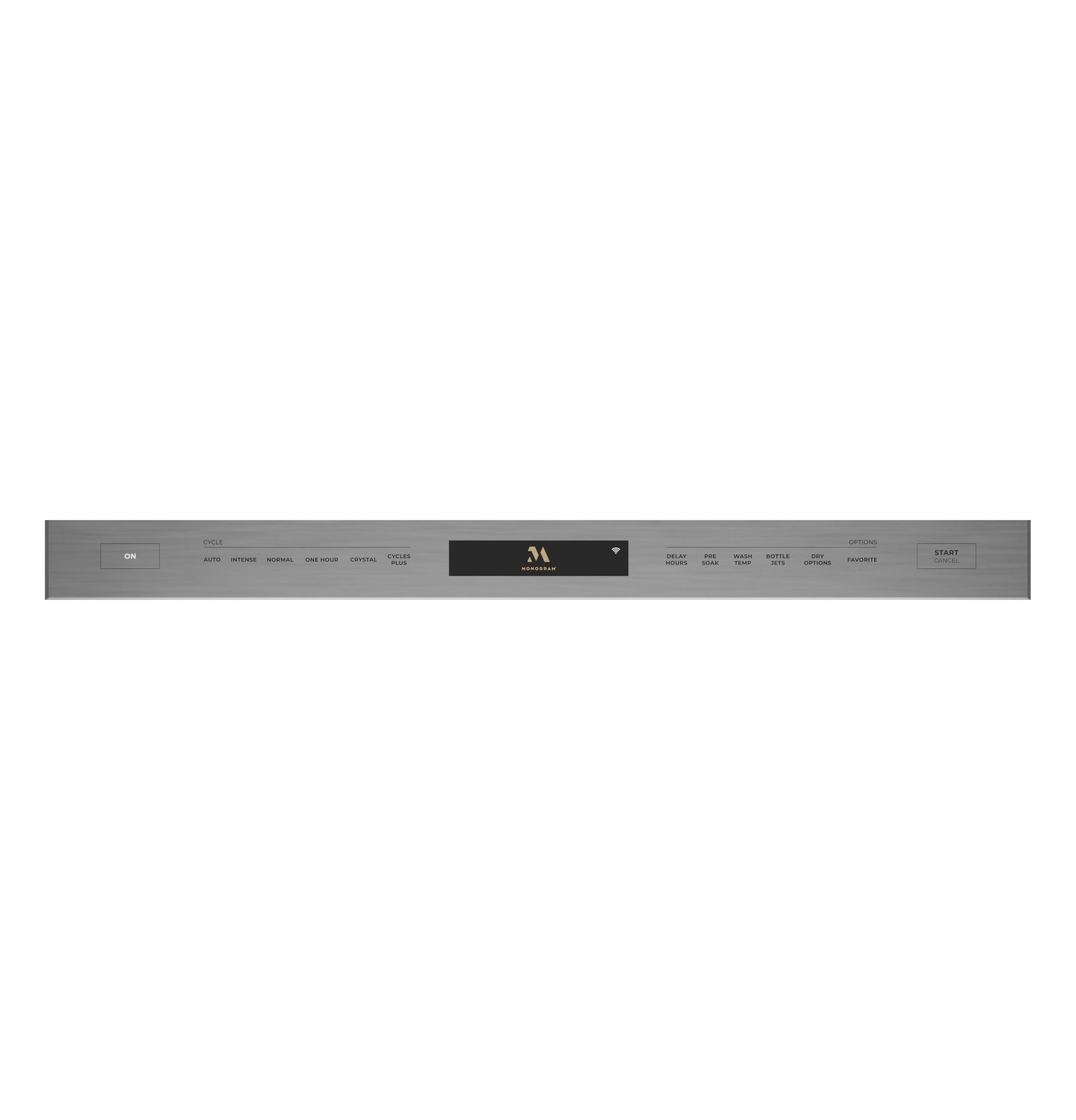 Slim stainless steel dishwasher control panel with digital display and touch buttons from built-in dishwashers collection