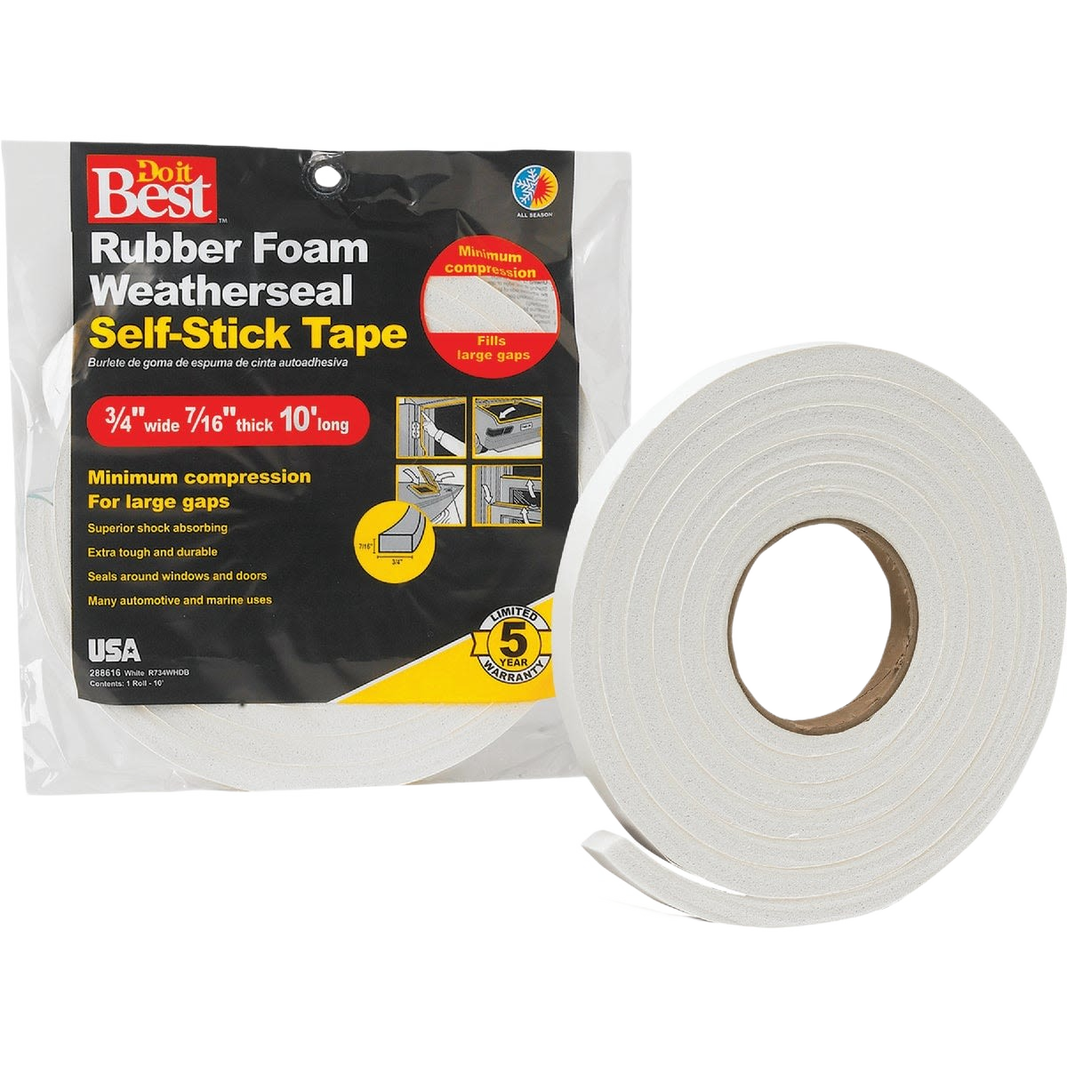 White rubber foam self-adhesive weatherseal tape roll for home improvement in hardware and under $50 collections