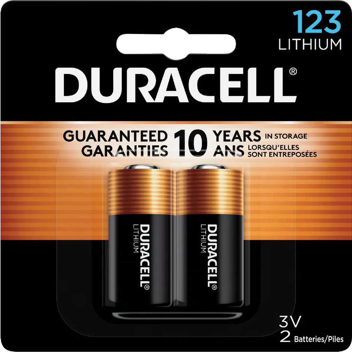 Two-pack of Duracell 123 Ultra Lithium batteries with 10-year storage life, under $50 household item