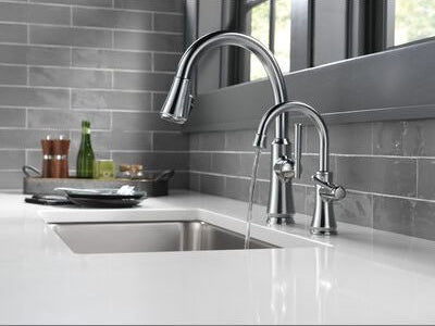 Sleek arctic stainless beverage faucet with integrated air gap for cold water in kitchen faucets and home improvement collections
