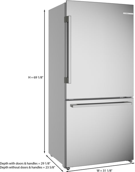 100 Series, Freestanding Bottom Freezer Refrigerator, Stainless steel (with anti-fingerprint), Total No Frost