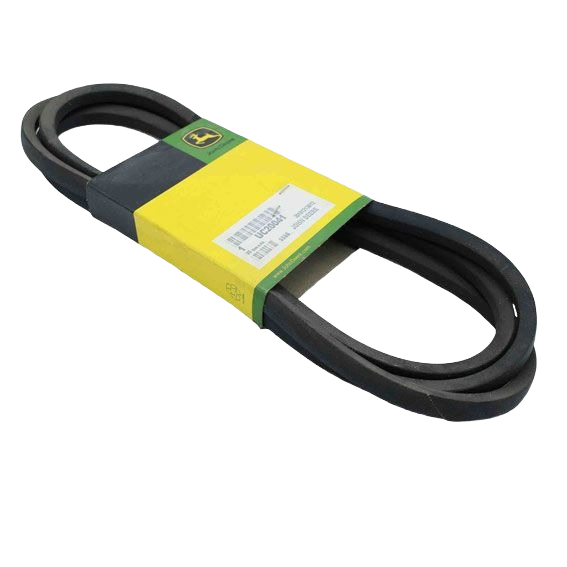 Black rubber V-belt with green and yellow branded packaging designed for equipment maintenance and home improvement tasks
