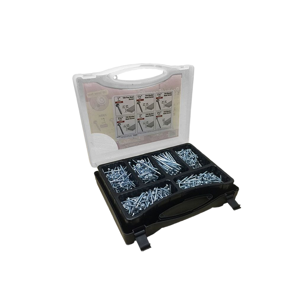 Plastic organizer case with 700-piece assortment of Torx drive screws for woodworking tool accessories under $100