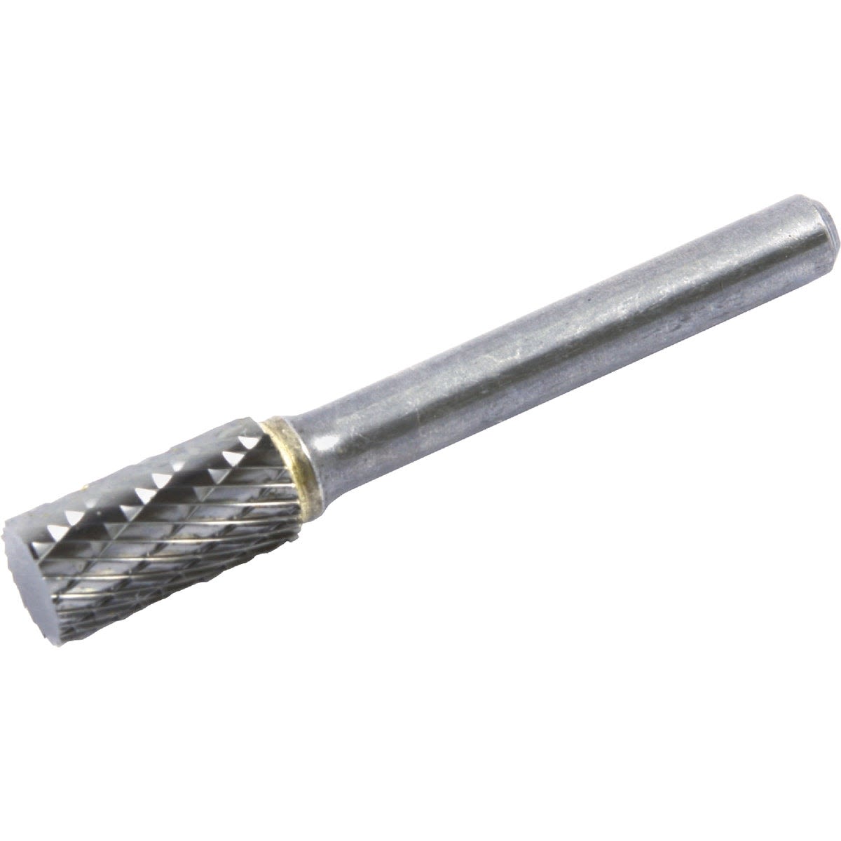 Shank-mounted tungsten carbide burr with double-cut teeth for precise metal and plastic work in rotary tool accessories collection