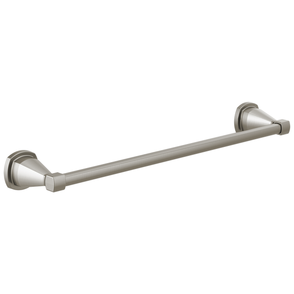 Brushed stainless steel towel bar with tapered mounting brackets for bathroom organization and home improvement projects