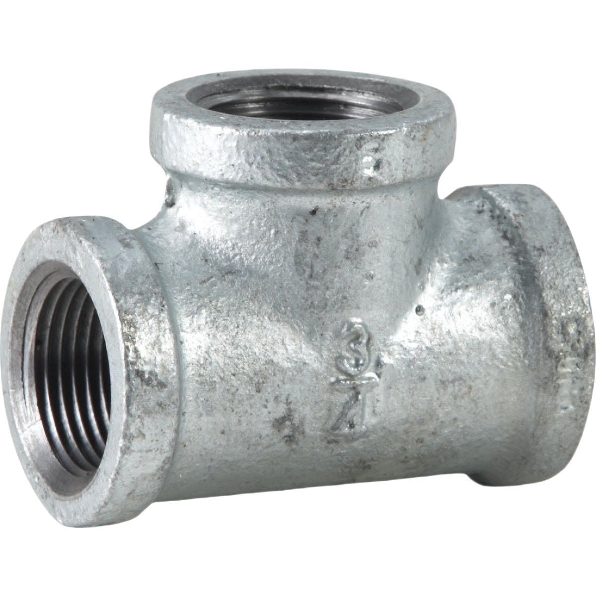 Galvanized malleable iron tee fitting with threaded ends for plumbing and galvanized pipe connections under $50