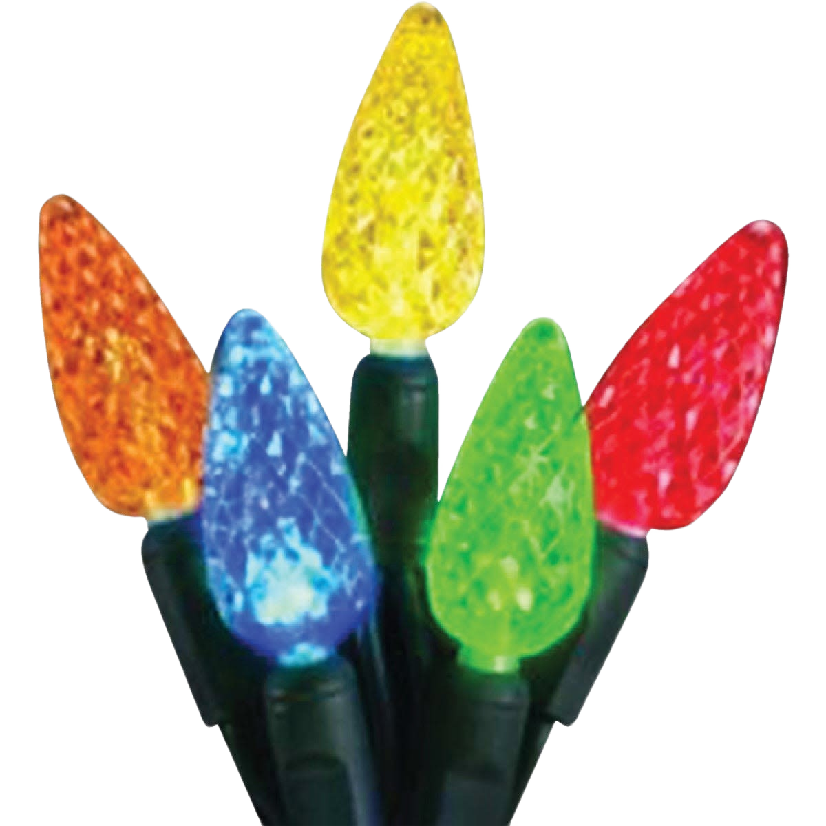 Cluster of multicolored C6 LED twinkle lights with textured bulbs for festive Christmas decoration and indoor or outdoor use