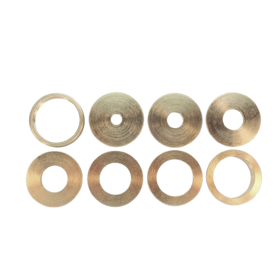 Set of eight brass plate reducers for routing tool accessories in home improvement and power tool collections under $100