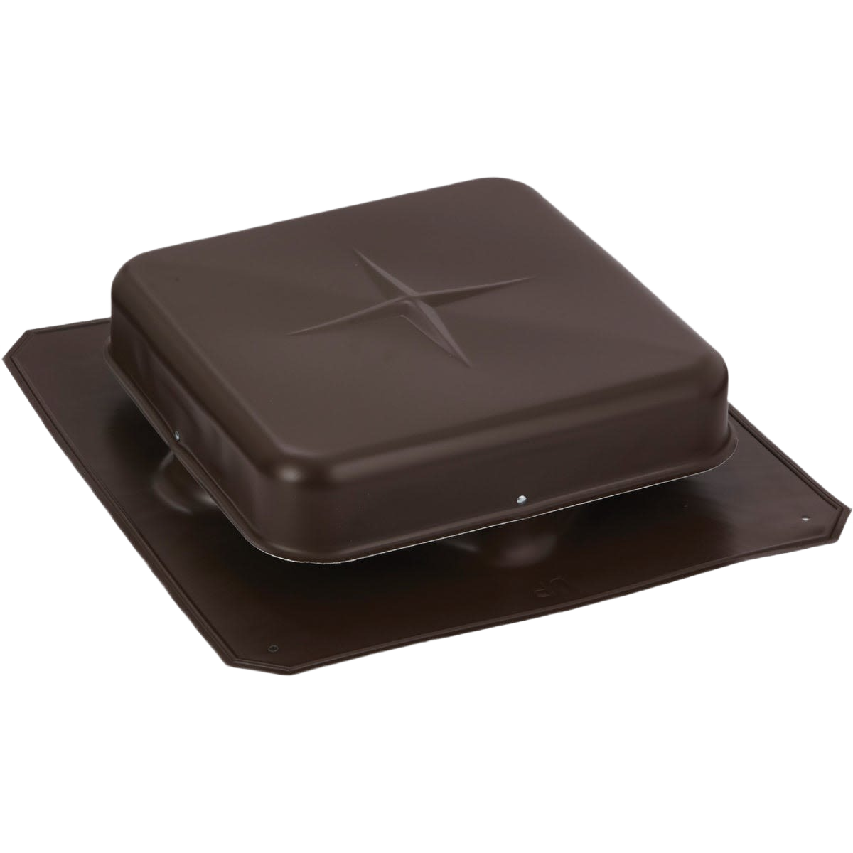 Brown aluminum square roof vent with flat base designed for home improvement ventilation systems