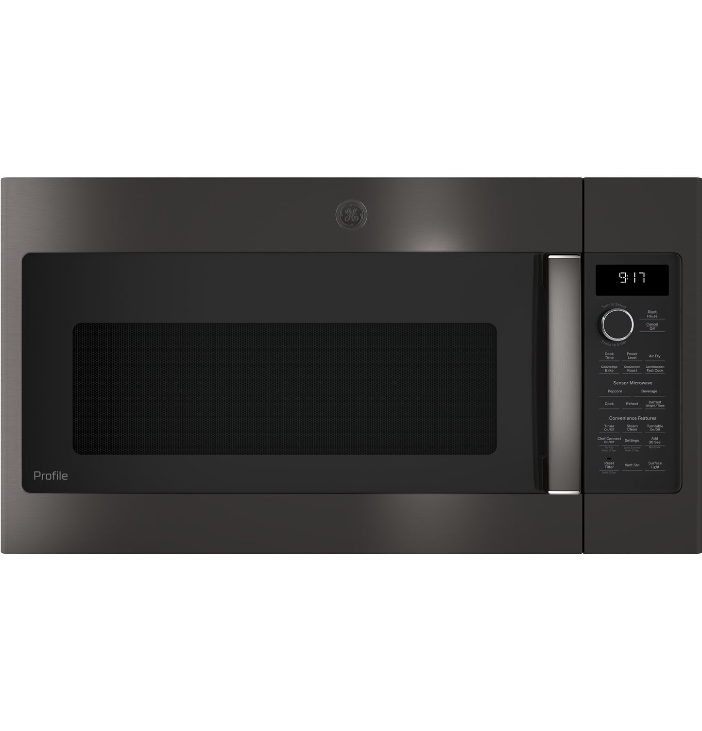 Black convection over-the-range microwave with digital display and control panel in Microwaves and Kitchen collections