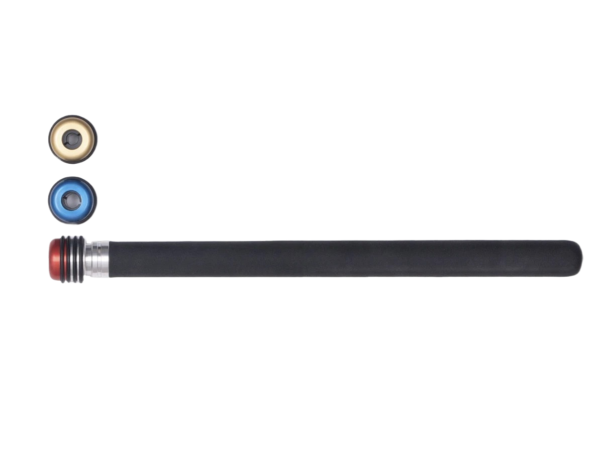 Long black quick release handle with three interchangeable heads for woodworking tools and home improvement use