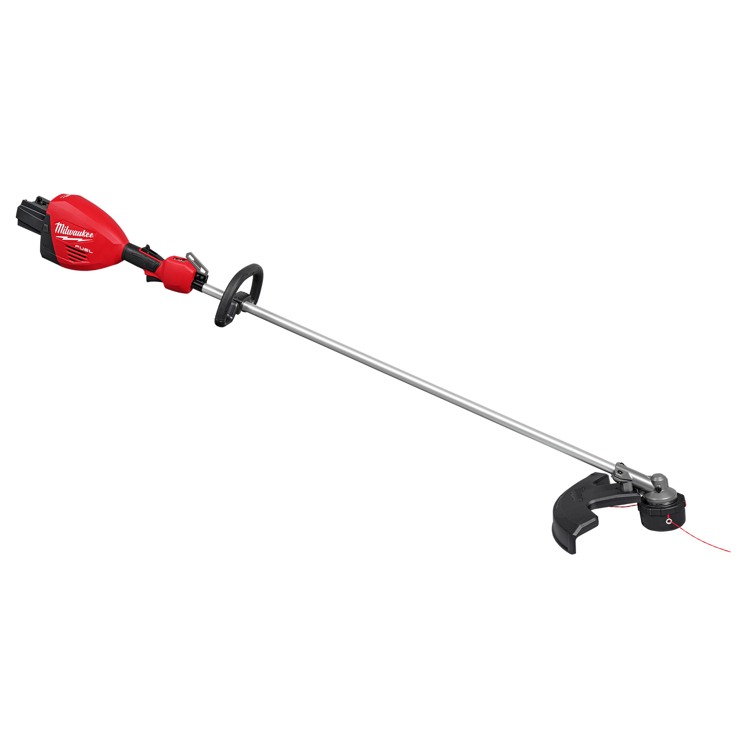 Red and black cordless 17-inch dual battery string trimmer for lawn care from Milwaukee Outdoor Power Tools collection