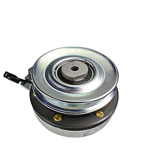 Steel and black metal PTO clutch component with central hexagonal shaft for outdoor power equipment repair tasks
