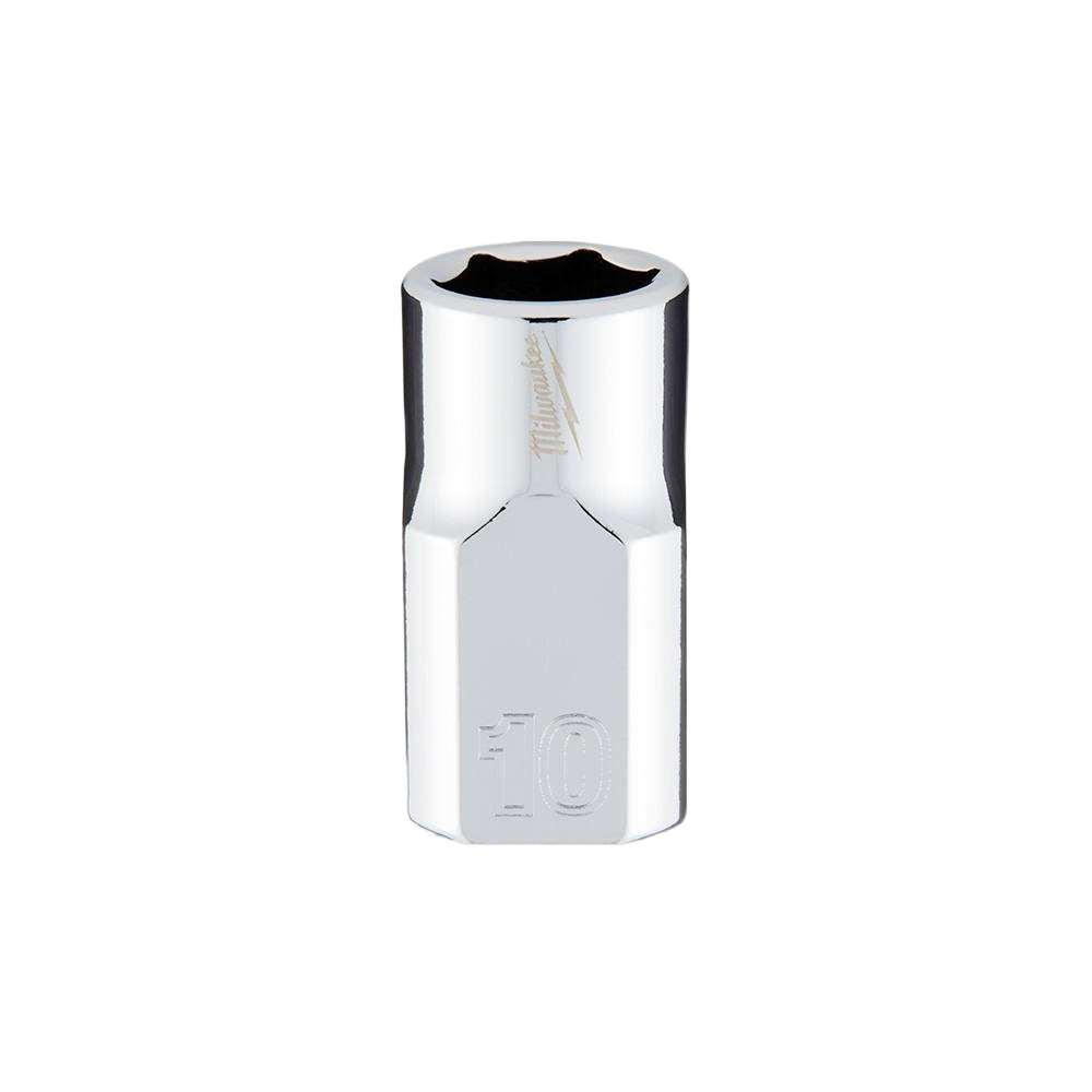 Polished 10-mm 6-point socket with FOUR FLAT™ sides for socket and ratchet tool collections and home improvement tasks