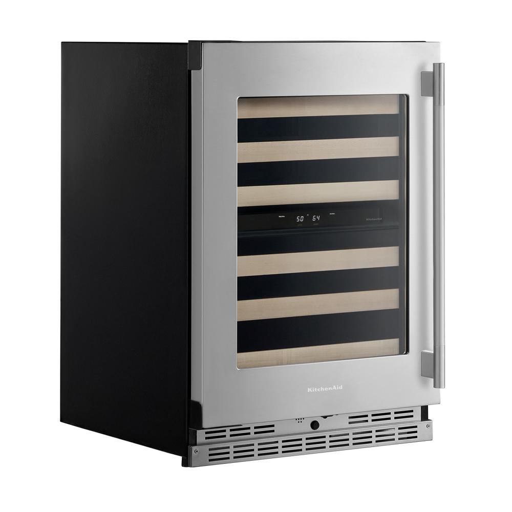24-Inch Undercounter Wine Cellar with 46-Bottle Capacity and Wood-Front Racks in Stainless Steel with PrintShield® Finish