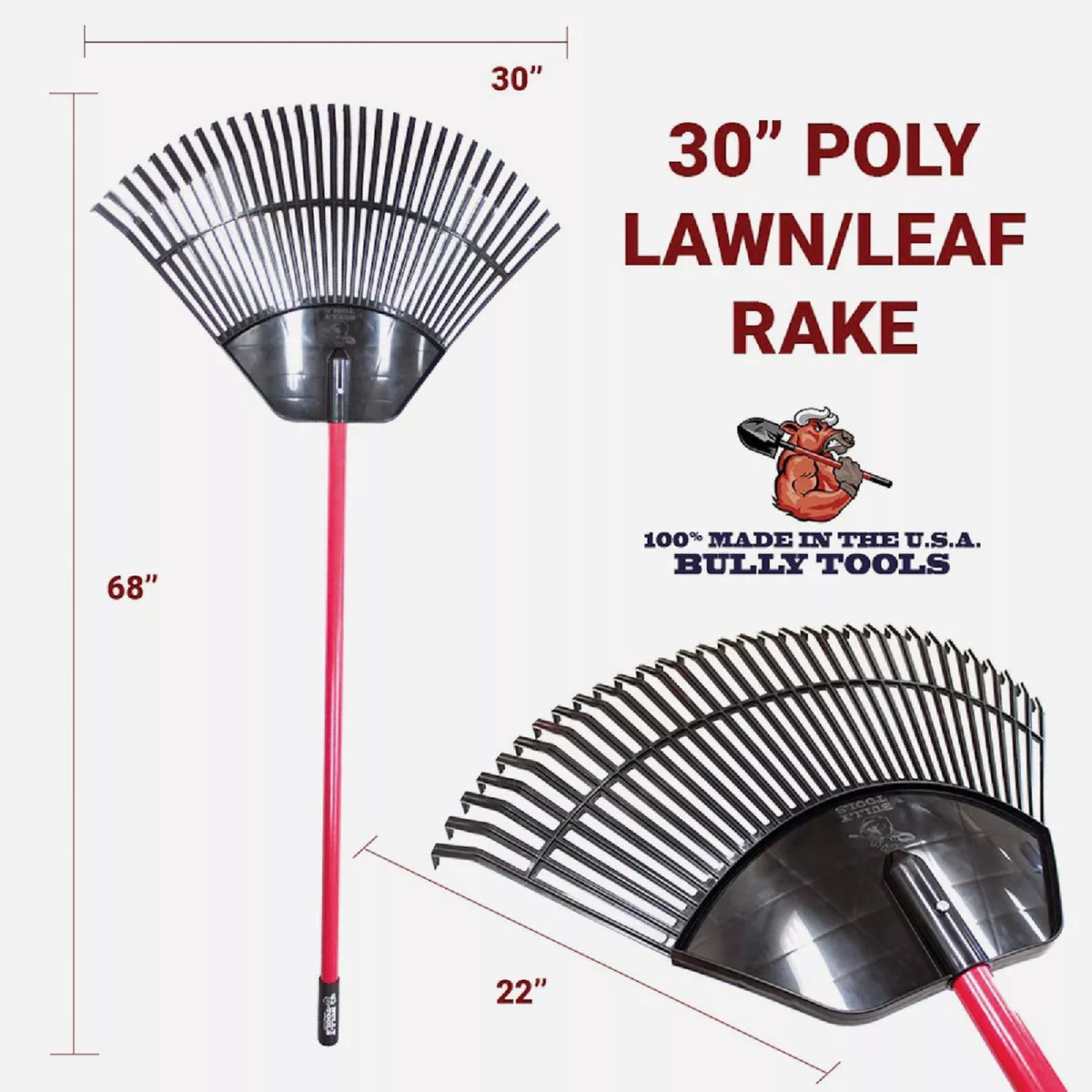30-inch wide polypropylene leaf rake with red fiberglass handle for garden and outdoor leaf collecting tools under $50 collections