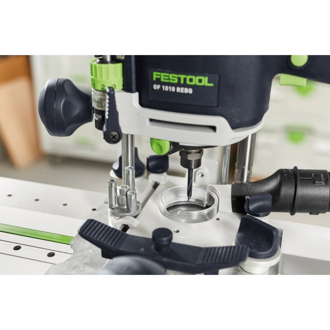 Festool plunge router with precise bit and guide system for woodworking tool accessories and power tool collections