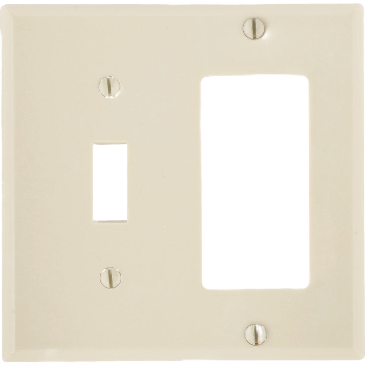 Ivory thermoset wall plate with two-gang design for toggle and rocker switches in electrical home improvement collection