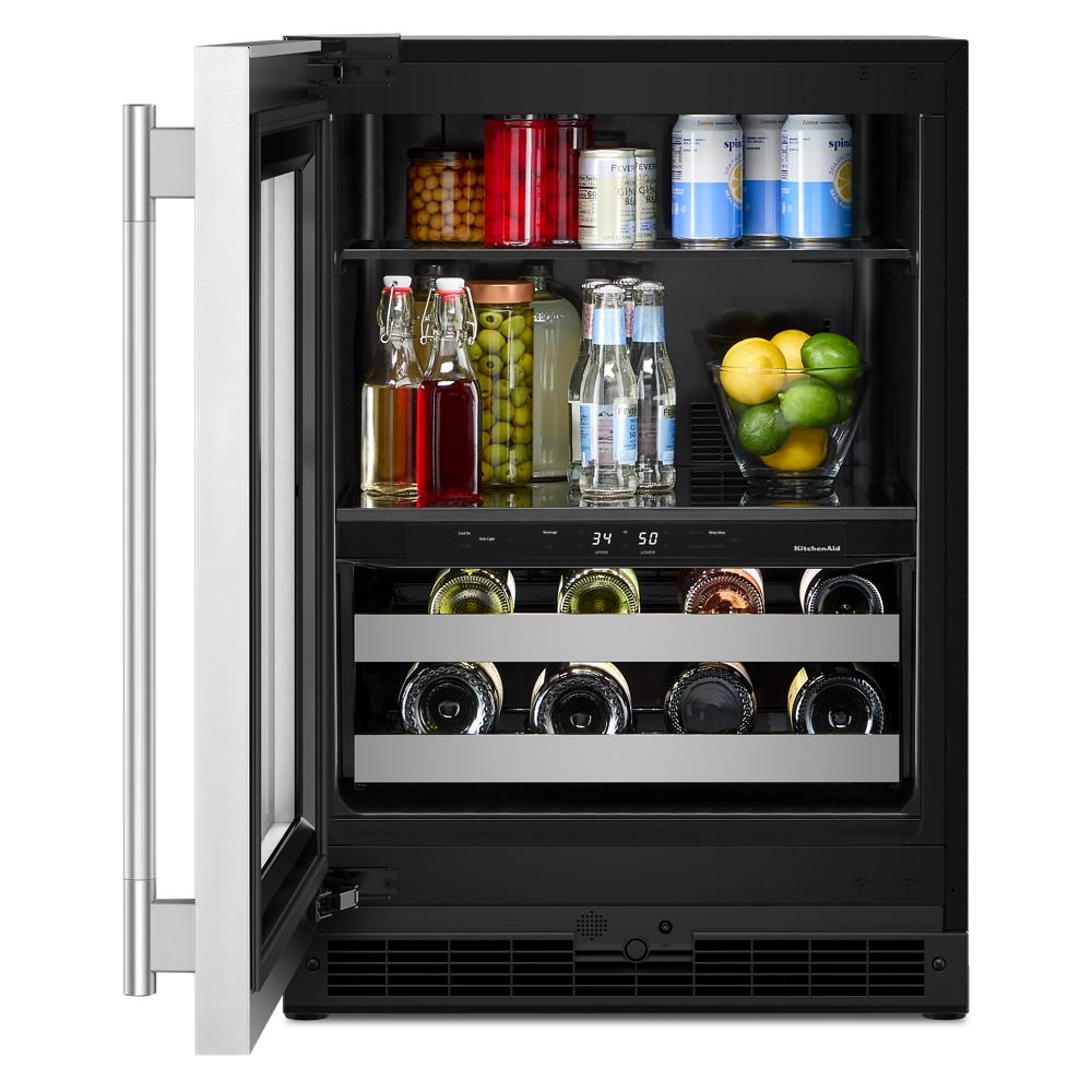 4.8 Cu. Ft. 24-Inch Beverage Center with Left Door Swing and 14-Wine Bottle Capacity with Metal-Front Racks in Stainless Steel