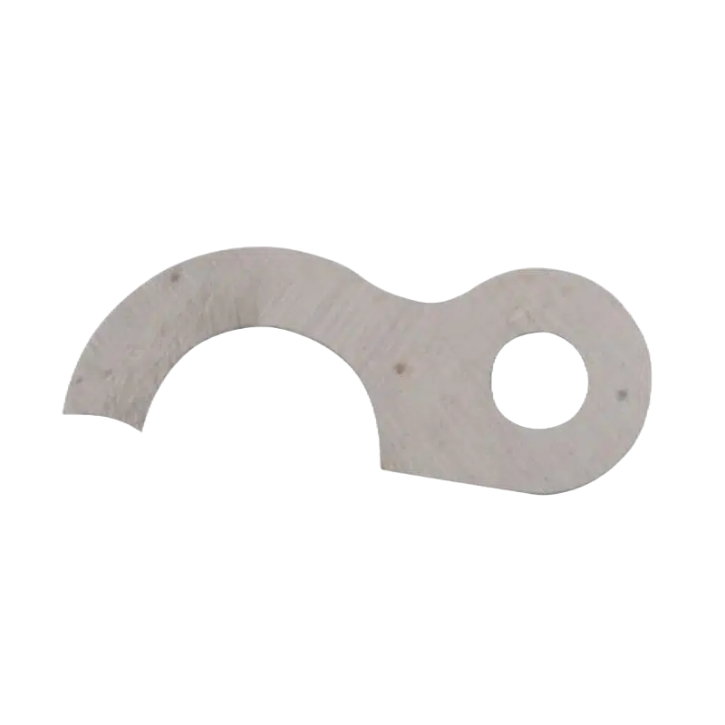 Curved steel tool cutter blade with a circular mounting hole for woodworking and home improvement use
