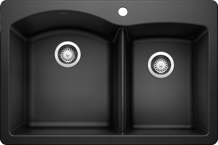 Anthracite Silgranite double basin kitchen sink with drain fittings for home improvement projects