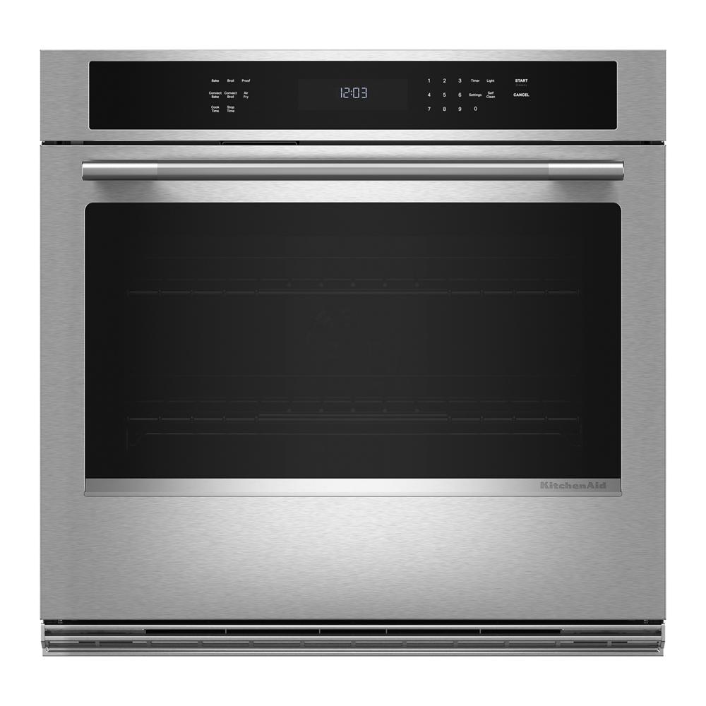 30-inch stainless steel electric single wall oven with digital controls in KitchenAid appliances collection