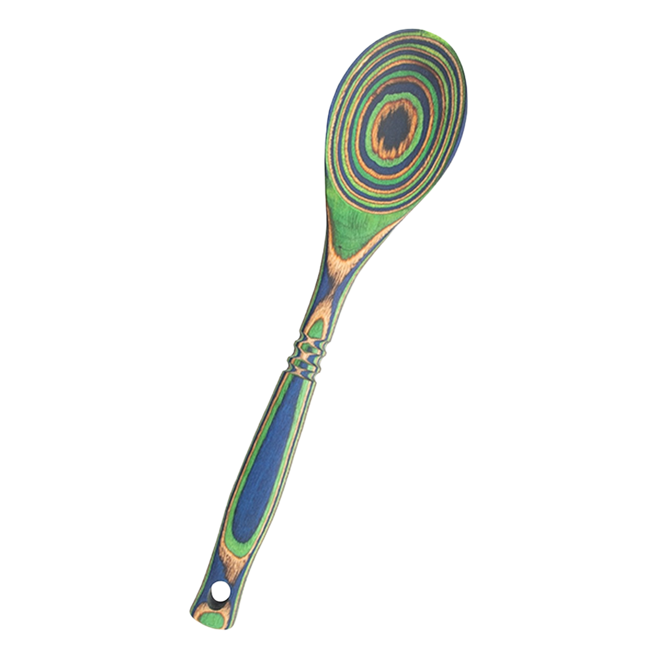 Colorful laminated Pakka wood mini spoon with peacock pattern, ideal for kitchen utensils and cooking gadgets under $50 collections