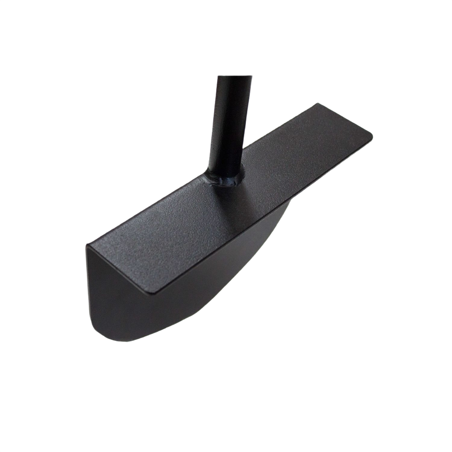 Steel blade with curved edging plate and attached round handle shaft for lawn and garden maintenance tasks