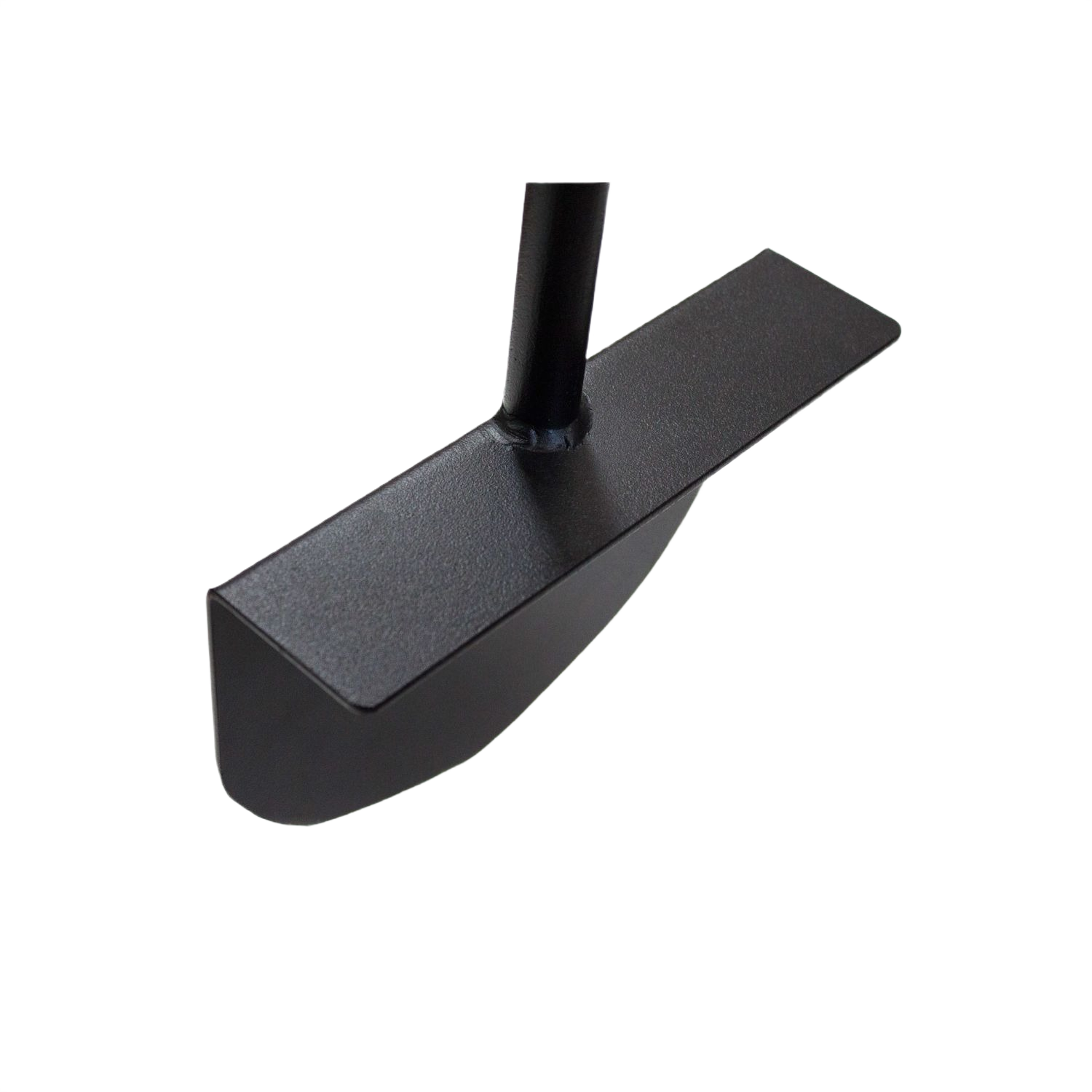 Steel blade with curved edging plate and attached round handle shaft for lawn and garden maintenance tasks