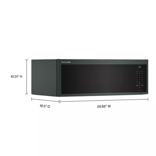 Modern black low profile microwave hood with digital control panel from KitchenAid Appliances collection